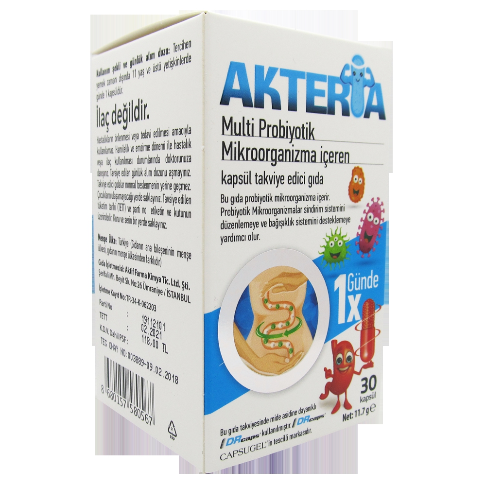 Akteria Multi probiyotik mikroorganizma içeren kapsül